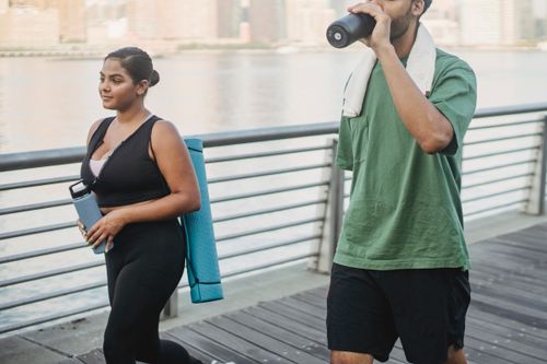 A couple enjoying an active, healthy lifestyle outdoors